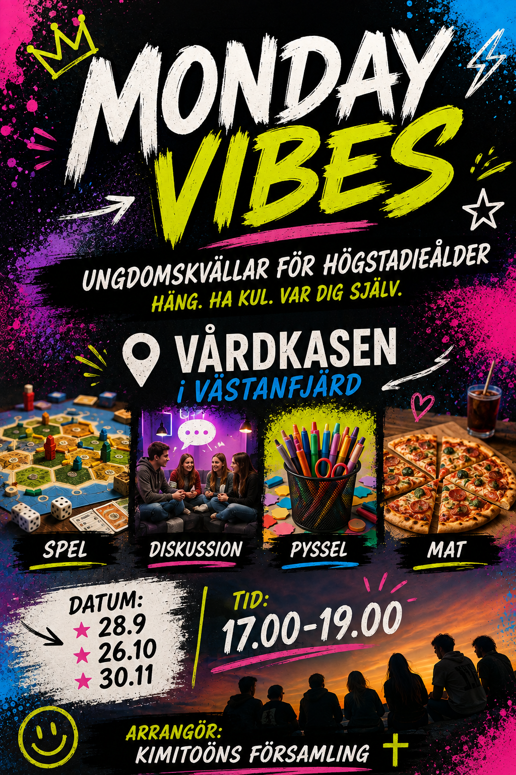 Affisch med info om ungdomskvällen.